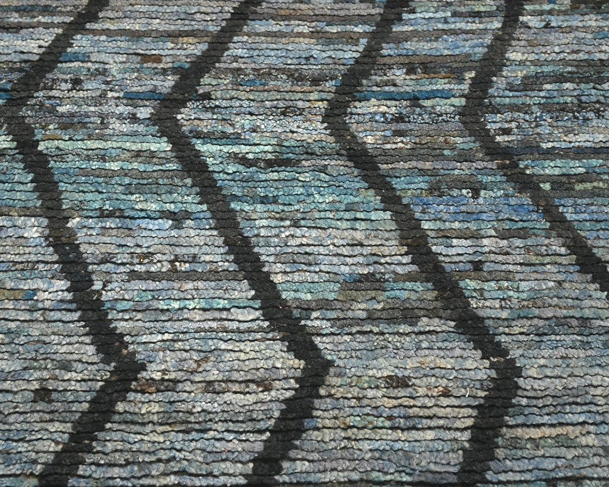 Alfombra marroquí de lana tejida a mano de color azul de 3 metros