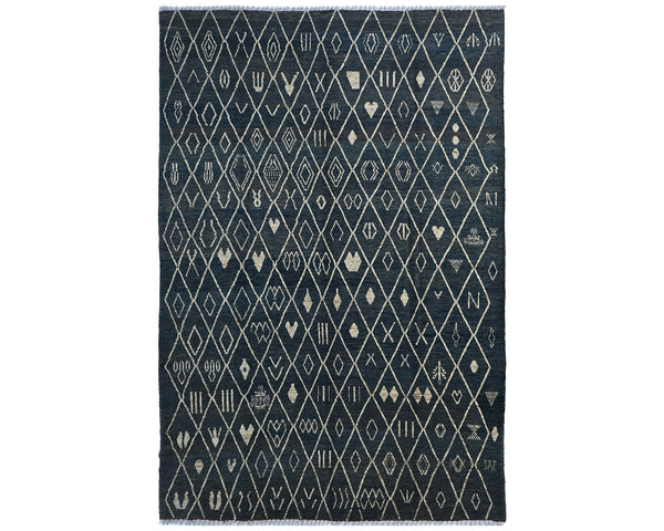 10x14 Moroccan Blue Hand Woven Wool Area Rug