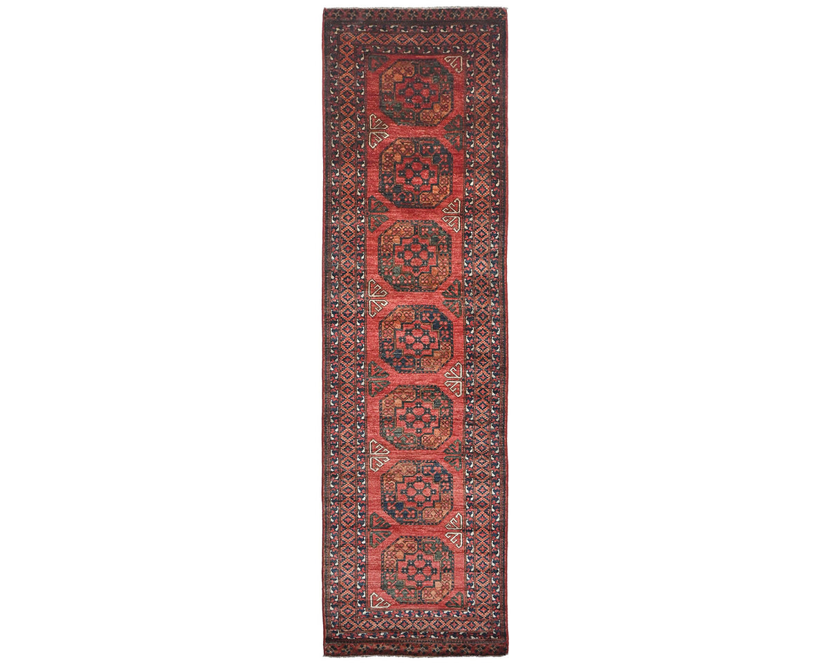 Alfombra afgana Ersari de lana teñida con vegetales, anudada a mano, color rojo óxido, de 3 m