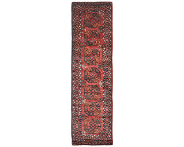 10 Ft Rusty Red Ersari Afghan Hand Knotted Veg Dye Wool Runner Rug