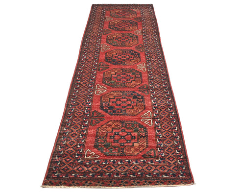 10 Ft Rusty Red Ersari Afghan Hand Knotted Veg Dye Wool Runner Rug