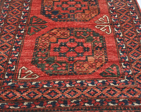 10 Ft Rusty Red Ersari Afghan Hand Knotted Veg Dye Wool Runner Rug