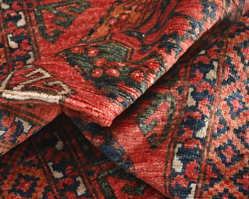 10 Ft Rusty Red Ersari Afghan Hand Knotted Veg Dye Wool Runner Rug