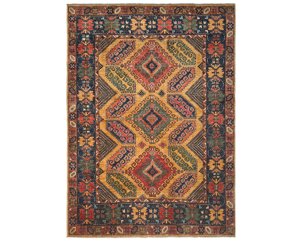 6x8 Orange Blue Ersari Afghan Hand Knotted Veg Dye Wool Area Rug