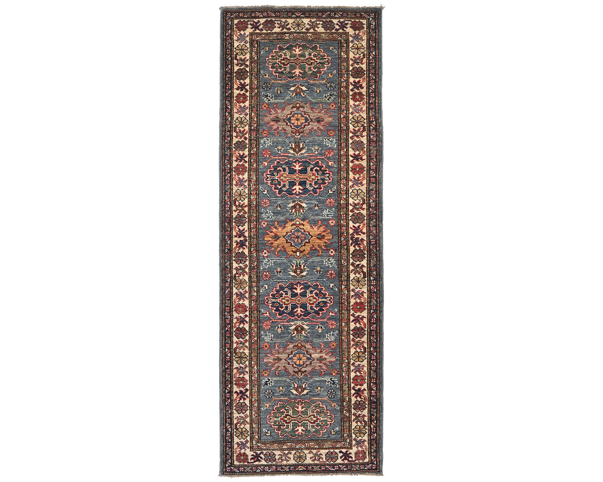 6 Feet Gray Kazak Afghan Hand Knotted Wool Runner Rug