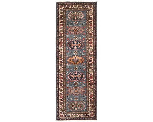 6 Feet Gray Kazak Afghan Hand Knotted Wool Runner Rug