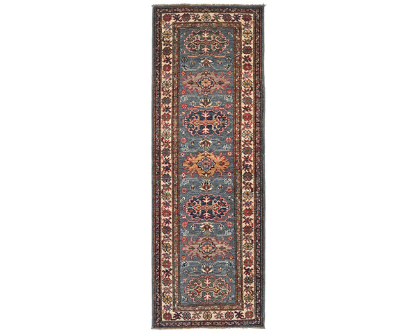 6 Feet Gray Kazak Afghan Hand Knotted Wool Runner Rug