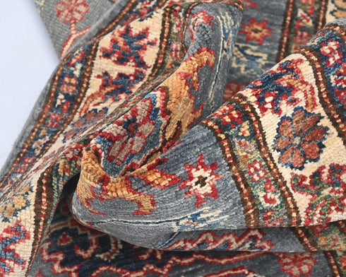 6 Feet Gray Kazak Afghan Hand Knotted Wool Runner Rug