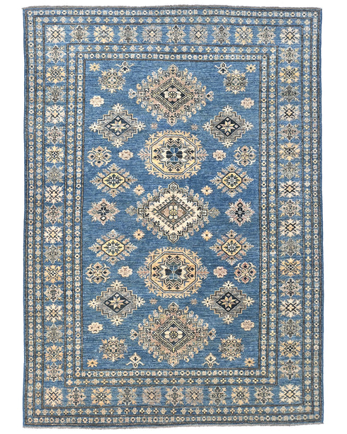 6x8 Feet Blue Kazak Afghan Hand Knotted Traditional Wool Area Rug