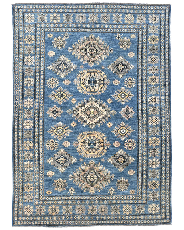 6x8 Feet Blue Kazak Afghan Hand Knotted Traditional Wool Area Rug