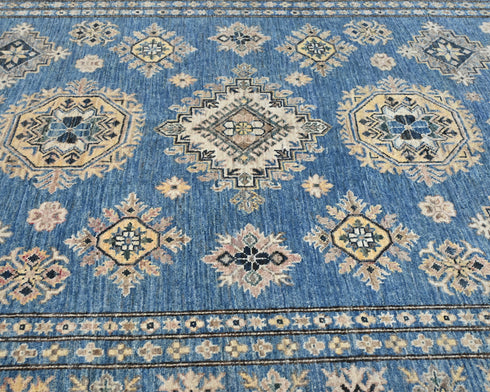 6x8 Feet Blue Kazak Afghan Hand Knotted Traditional Wool Area Rug
