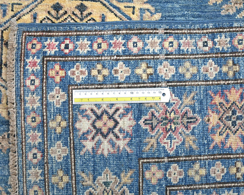 6x8 Feet Blue Kazak Afghan Hand Knotted Traditional Wool Area Rug