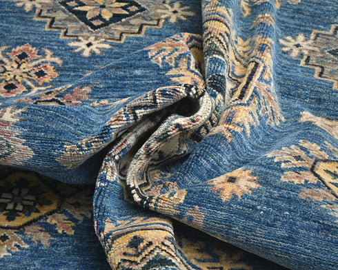 6x8 Feet Blue Kazak Afghan Hand Knotted Traditional Wool Area Rug