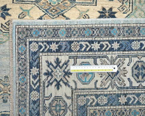 6x8 Ft Kazak Blue Gray Afghan Hand Knotted Geometric Wool Area Rug