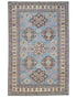 6x9 Kazak Blue Gray Afghan Hand Knotted Geometric Wool Area Rug