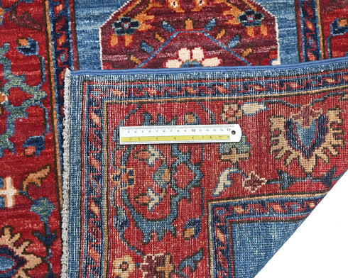 10 Feet Blue Red Aryana Afghan Hand Knotted Veg Dye Wool Runner Rug