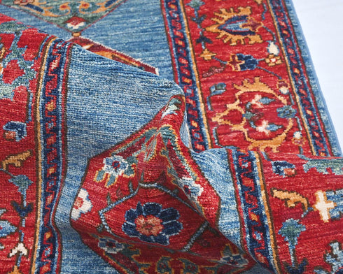 10 Feet Blue Red Aryana Afghan Hand Knotted Veg Dye Wool Runner Rug