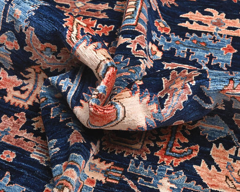 6x9 Navy Blue Aryana Afghan Hand Knotted Veg Dye Wool Area Rug