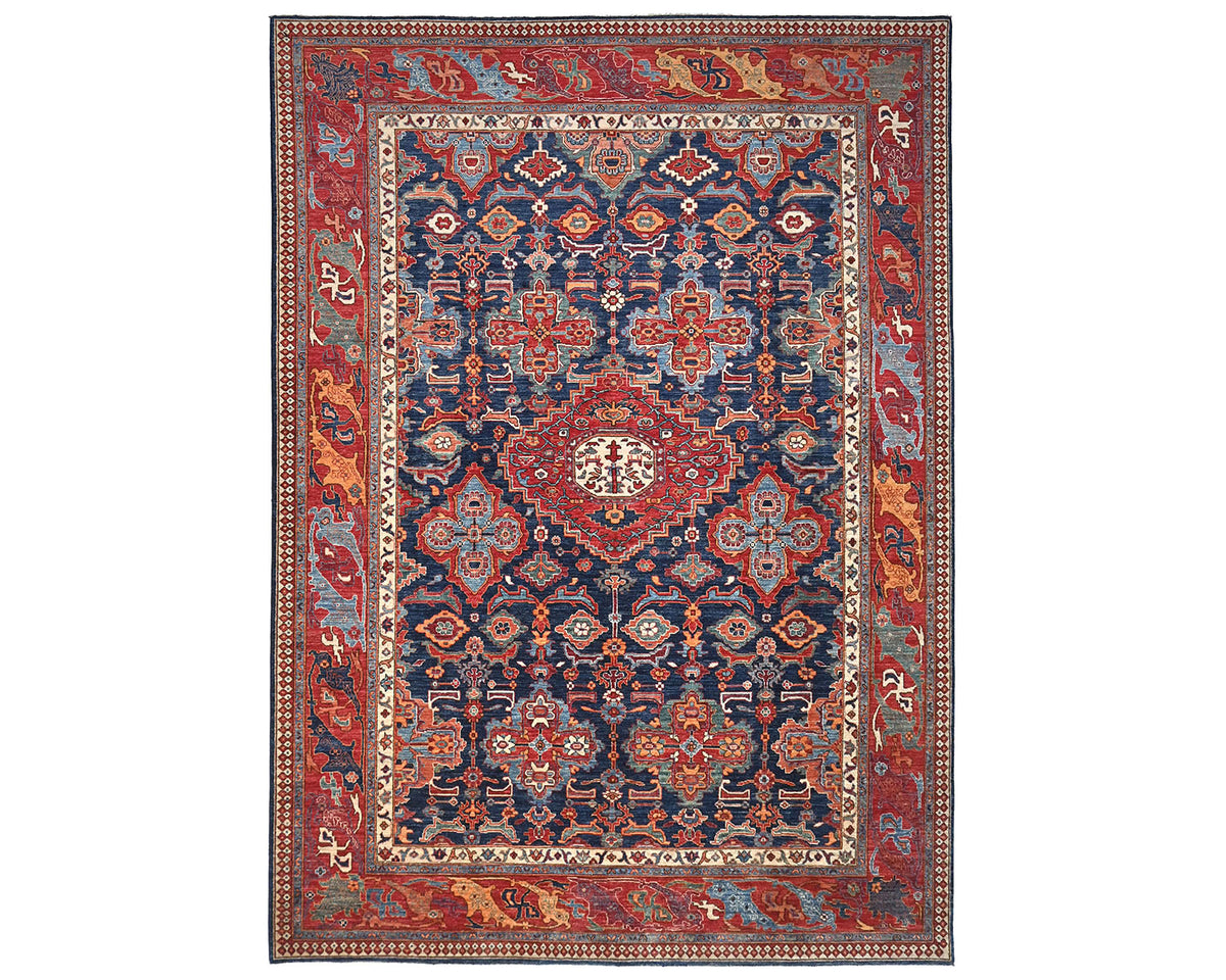 9x12 Blue Aryana Afghan Hand Knotted Veg Dye Wool Area Rug