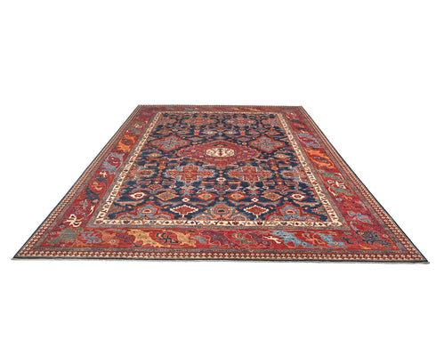 9x12 Blue Aryana Afghan Hand Knotted Veg Dye Wool Area Rug