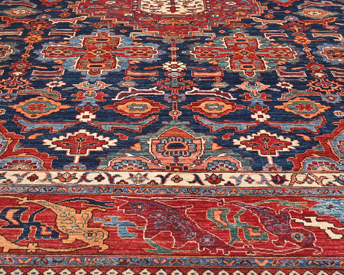 9x12 Blue Aryana Afghan Hand Knotted Veg Dye Wool Area Rug