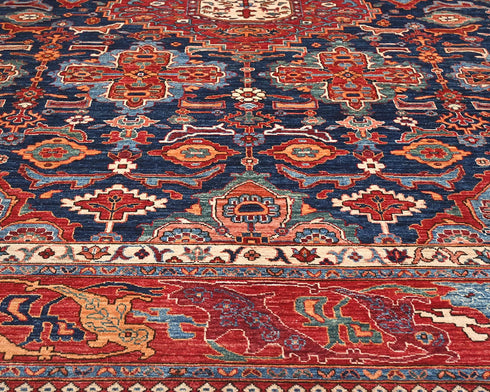 9x12 Blue Aryana Afghan Hand Knotted Veg Dye Wool Area Rug