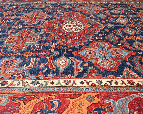 9x12 Blue Aryana Afghan Hand Knotted Veg Dye Wool Area Rug