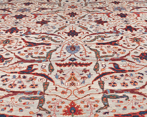Alfombra afgana Aryana de lana teñida con tinte vegetal, anudada a mano, color gris, 9 x 12