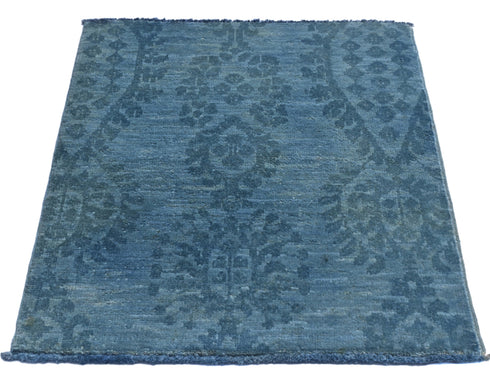 2x2 Ft Chobi Over Dye Gray Afghan Hand Knotted Wool Rug