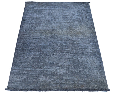 2x3 Ft Gray Chobi Afghan Hand Knotted Over Dye Wool Area Rug