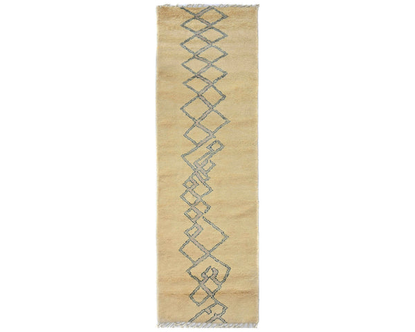 8 Feet Moroccan Beige Hand Woven Wool Runner Rug