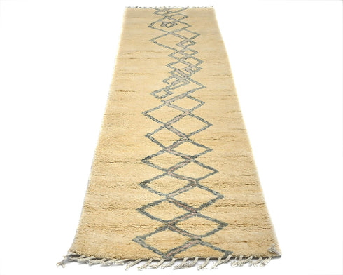 8 Feet Moroccan Beige Hand Woven Wool Runner Rug