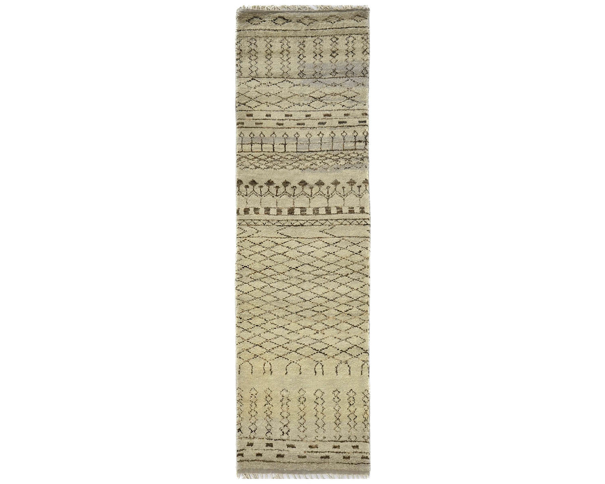 8 Feet Moroccan Brown Hand Woven Wool Runner Rug