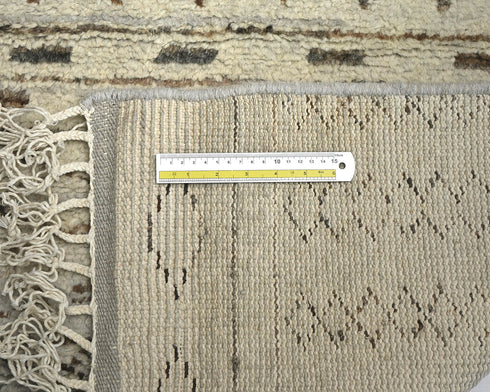 8 Feet Moroccan Brown Hand Woven Wool Runner Rug