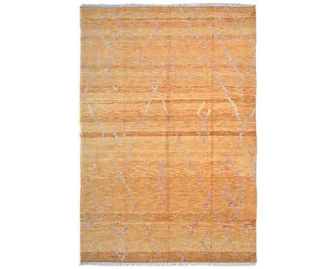 Alfombra marroquí de lana tejida a mano en color naranja de 9 x 12 pulgadas