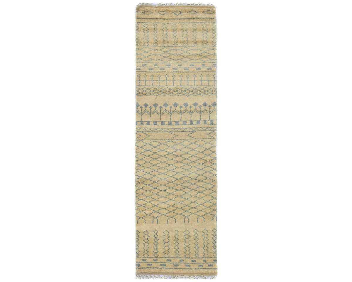 8 Feet Moroccan Beige Hand Woven Wool Runner Rug