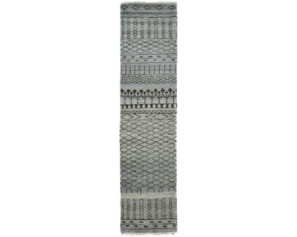 10 Feet Moroccan Gray Hand Woven Wool Runner Rug