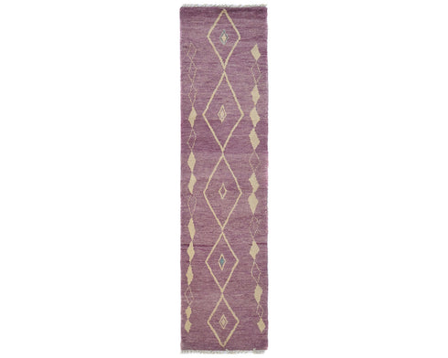 10 Feet Moroccan Purple Hand Woven Wool Runner Rug