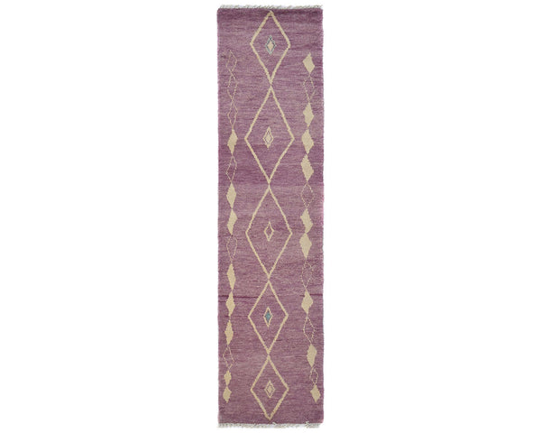 10 Feet Moroccan Purple Hand Woven Wool Runner Rug