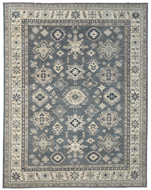 Gray 8x10 Ft Kazak Afghan Hand Knotted Geometric Wool Area Rug