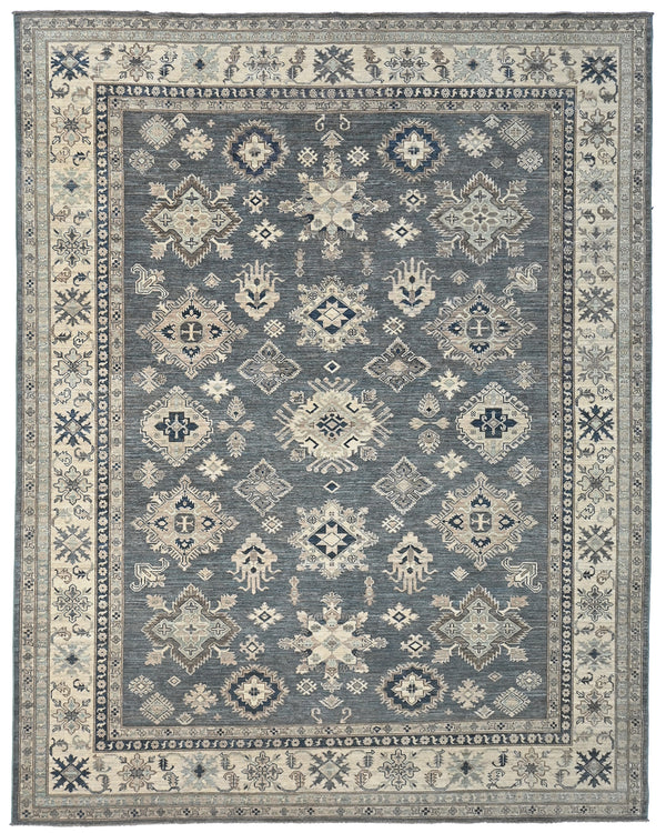 Gray 8x10 Ft Kazak Afghan Hand Knotted Geometric Wool Area Rug