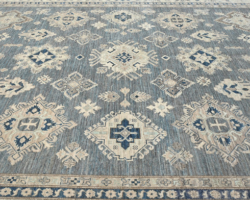 Gray 8x10 Ft Kazak Afghan Hand Knotted Geometric Wool Area Rug