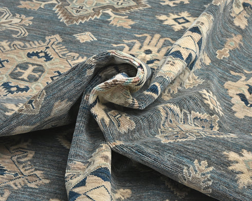 Gray 8x10 Ft Kazak Afghan Hand Knotted Geometric Wool Area Rug