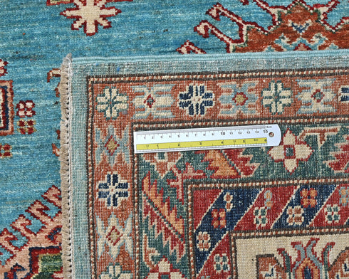 Blue 9x12 Kazak Afghan Hand Knotted Geometric Wool Area Rug