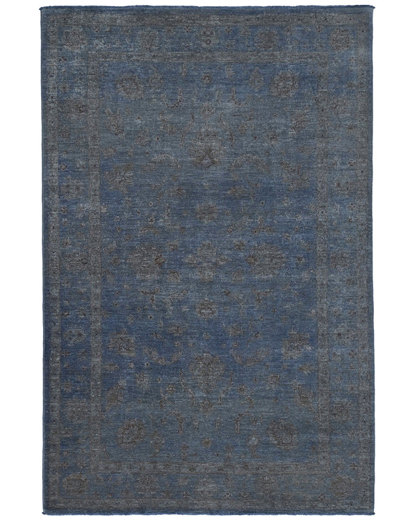 6x9 Chobi Gray Over Dye Afghan Handmade Floral Wool Area Rug