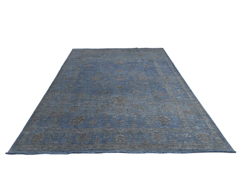 6x9 Chobi Gray Over Dye Afghan Handmade Floral Wool Area Rug