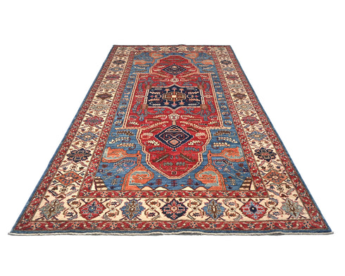 6x12 Blue Red Aryana Afghan Hand Knotted Veg Dye Wool Area Rug