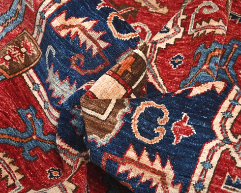 6x12 Blue Red Aryana Afghan Hand Knotted Veg Dye Wool Area Rug