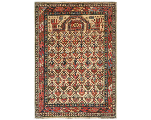 5x7 Light Brown Ersari Afghan Hand Knotted Veg Dye Wool Area Rug