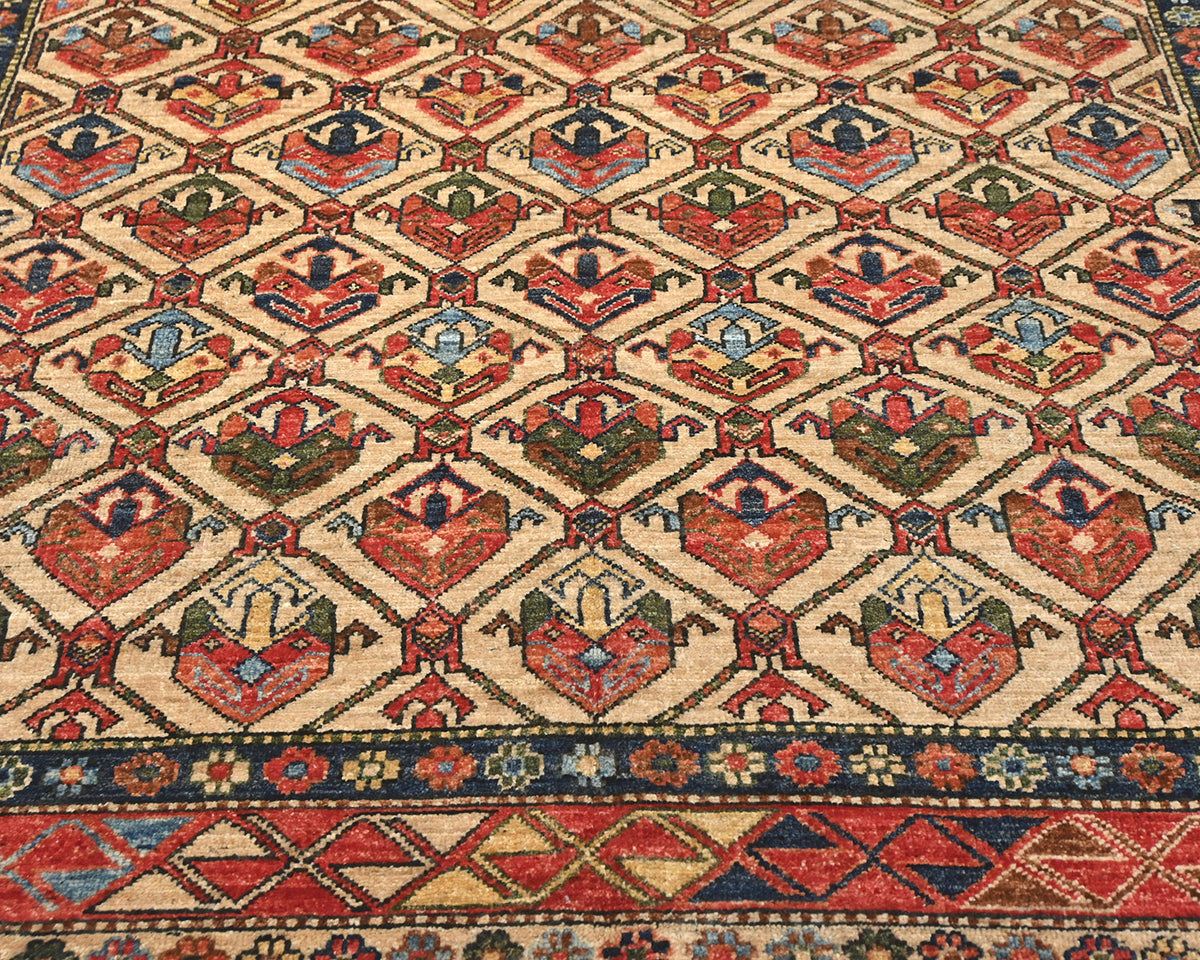 Alfombra afgana Ersari de lana teñida con vegetales, anudada a mano, color marrón claro, de 5 x 7